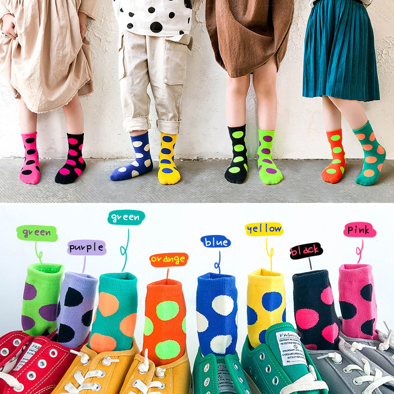 

Fashion!!!! Children's Socks Autumn Winter Bright Color Big Wave Point Cotton Socks Kids Boys Girls Ankle High 12 Color, 11