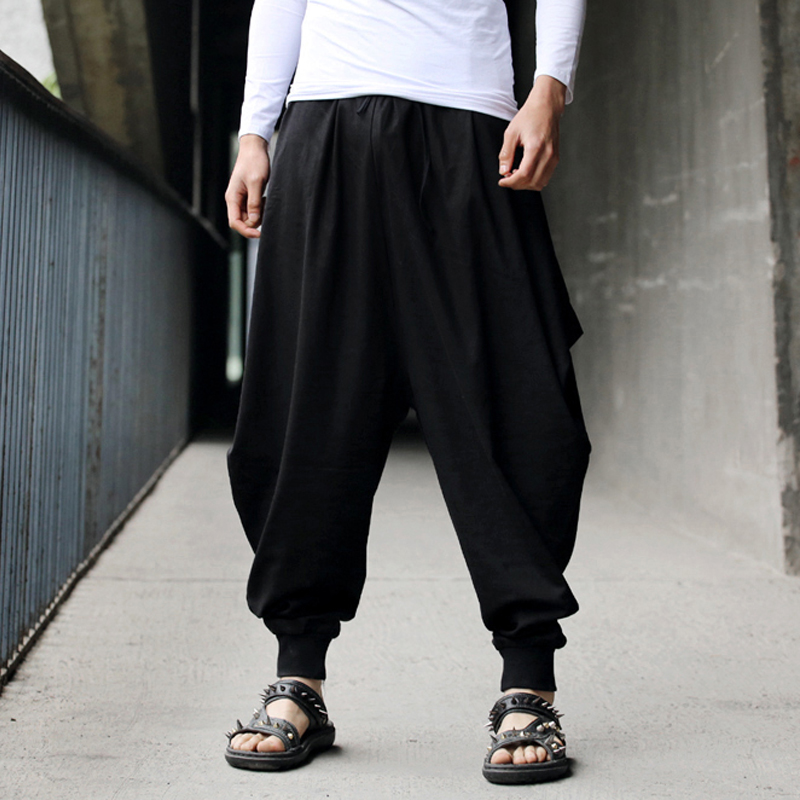 

27-44!!Feet long section personality harem pants big crotch pants hanging loose large size men's casual, Black