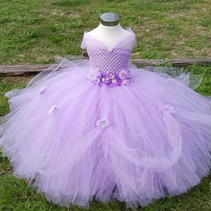 

2-8Y Flower Girl Princess Dress Kid Party Pageant Wedding Bridesmaid Tutu Dresses Pink Lavender Kids Dress for Girls PT153