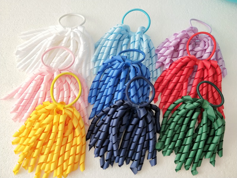 

lady 5" Korker tassel Ponytail Holders Curly Ribbons streamers corker hair bobbles accessories bowknot elastic school Hair ties, 2pcs note color code