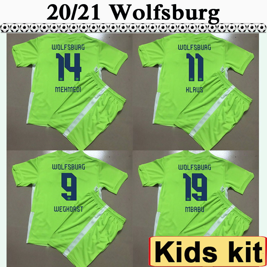 

20 21 Wolfsburg STEFFEN WEGHORST MEHMEDI Kids Kit Soccer Jerseys MBABU ARNOLD KLAUS Home Green Away Black Football Shirt Child Short Sleeves, Tz2467 2021 home no socks