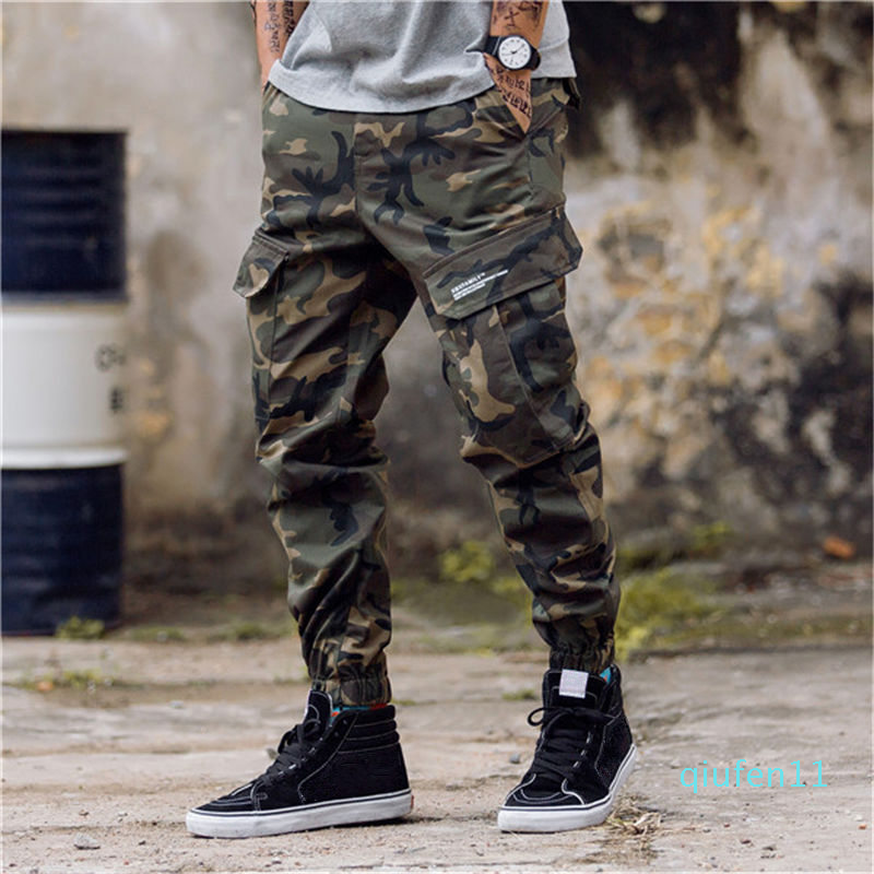 

Hot sale-Fashion Mens Camouflage Jogging Pants Zipper Overalls Beam Foot Trousers Irregular Pants Hip Hop Mens Stylist Pants, Black