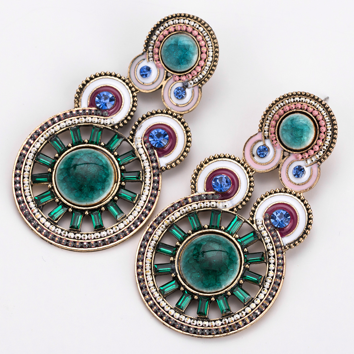 

Exaggerated ring diamond corrugated earrings National style earrings bohemian style