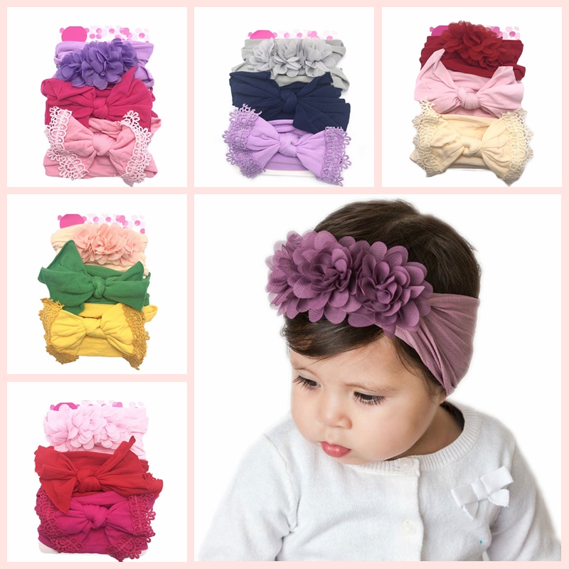 

3Pcs/Set Cute Baby Bow Headbands Lace Flower Newborn Hairband Turban Soft Elastic Baby Girl Headband Hair Accessories Gift, Style 1 f