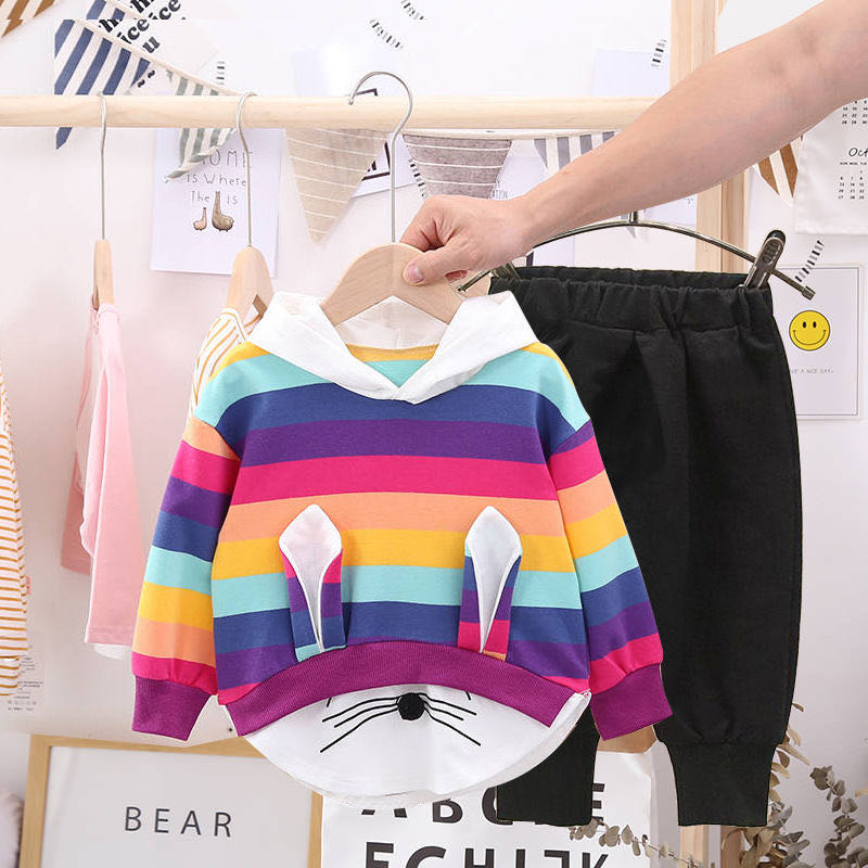 

0-5 yrs cotton baby set boy girl clothes Striped Long-sleeved spring autumn hoodie + pants 2 piece sets Casual Outfits, Gray