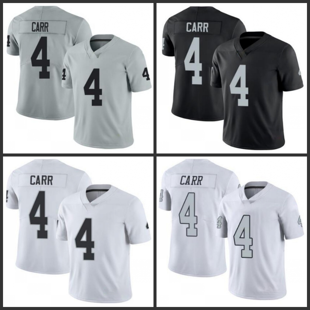 

Las Vegas Raiders Men #4 Derek Carr White Women Youth Stitched NFL Limited Rush Jersey, Black;red