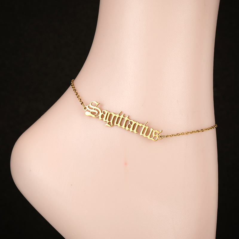 

12 Zodiac Ankle Bracelets for Women Hip Hop Jewelry Women Constellation Gold Adjustable Anklet Stainless Steel Bracelets