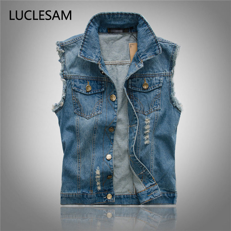 

Ripped Denim Waistcoat Men Sleeveless Edge Mens Vest Coat 2020 Casual Slim Fit Vintage Biker Jeans Vests Gilet Hommes Veste, Blue