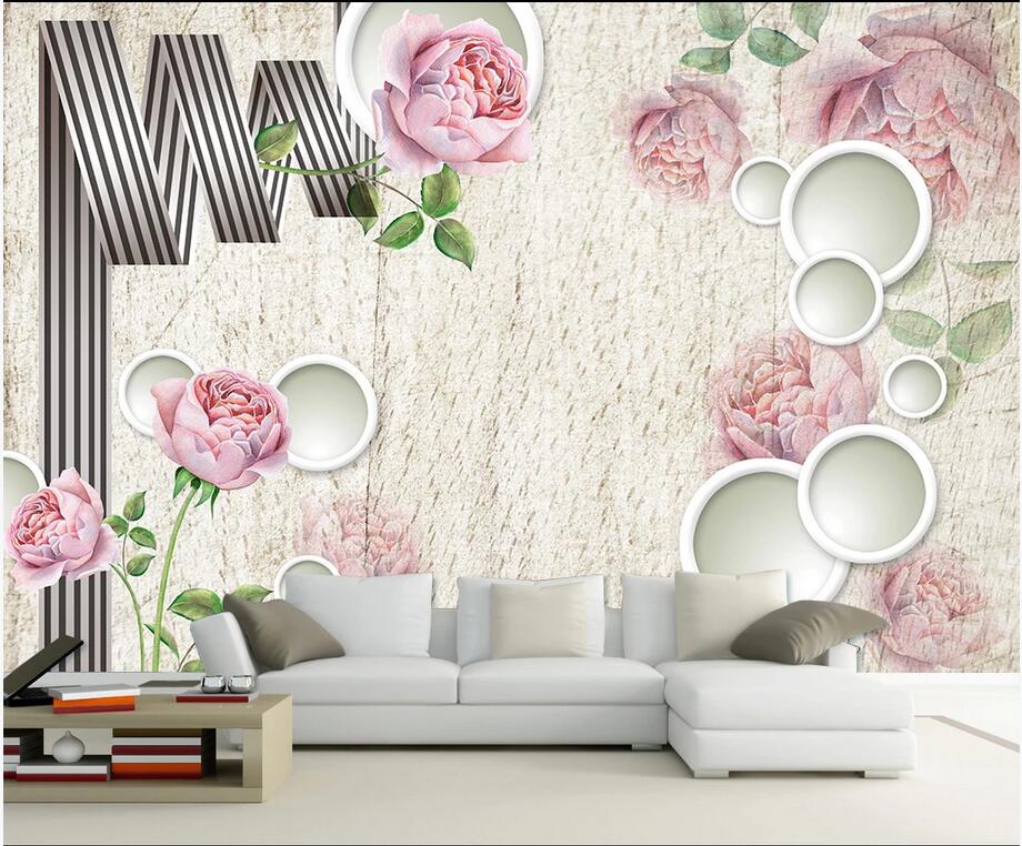 

3d wallpaper stickers custom photo 3D three-dimensional ribbon hand-painted rose self-adhesive wallpaer mural paper photo wallpaper 3d, Non-woven wallpaper