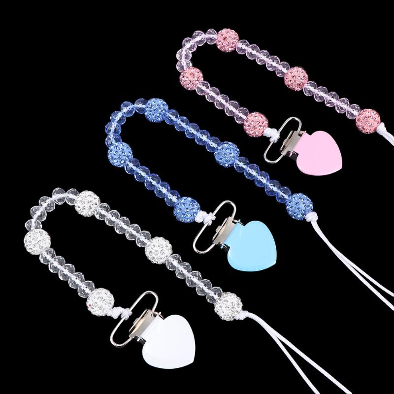

2020 Crystal Baby Pacifier Clips Toddler Dummy Pacifier Spring Soother Nipple Clip Chain Holder Strap Baby Chew Toy for