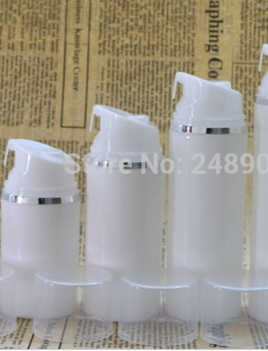 

White Plastic Airless Bottle With Silver Line Empty Cosmetic Containers Cosmetic Packaging 100 pcs/lot