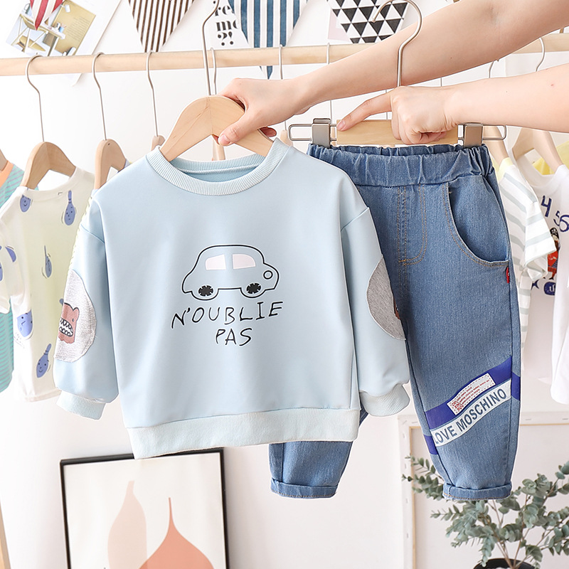 

Toddler Baby Boys 2020 Autumn Clothes Set Long Sleeve Tshirt+Jeans Children 2pieces Clothing Sets Kids Boy Sport Suit, Blue