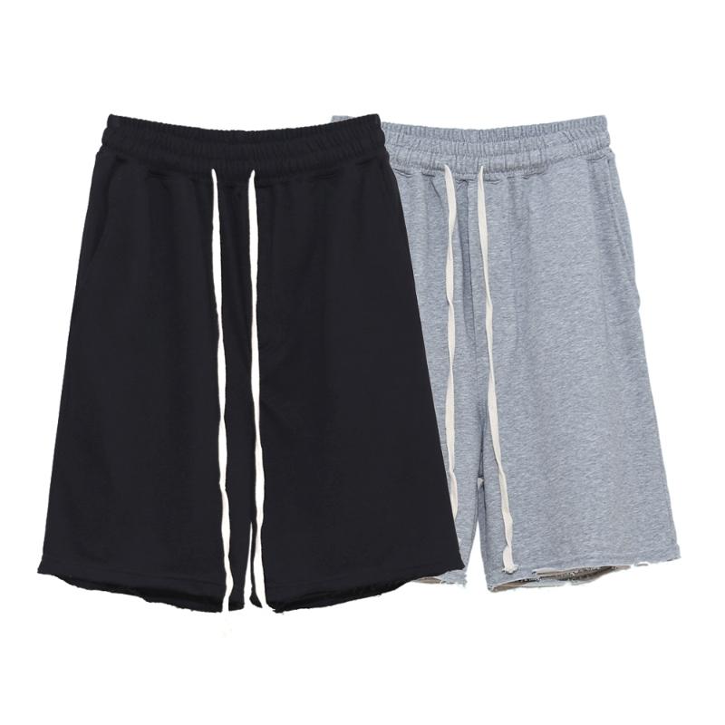 

UNCLEDONJM Long Drawstring Sweat Shorts Men's Summer Hip-hop Street Elastic Waist Sports Loose Solid Color Shorts NC-9841, Black
