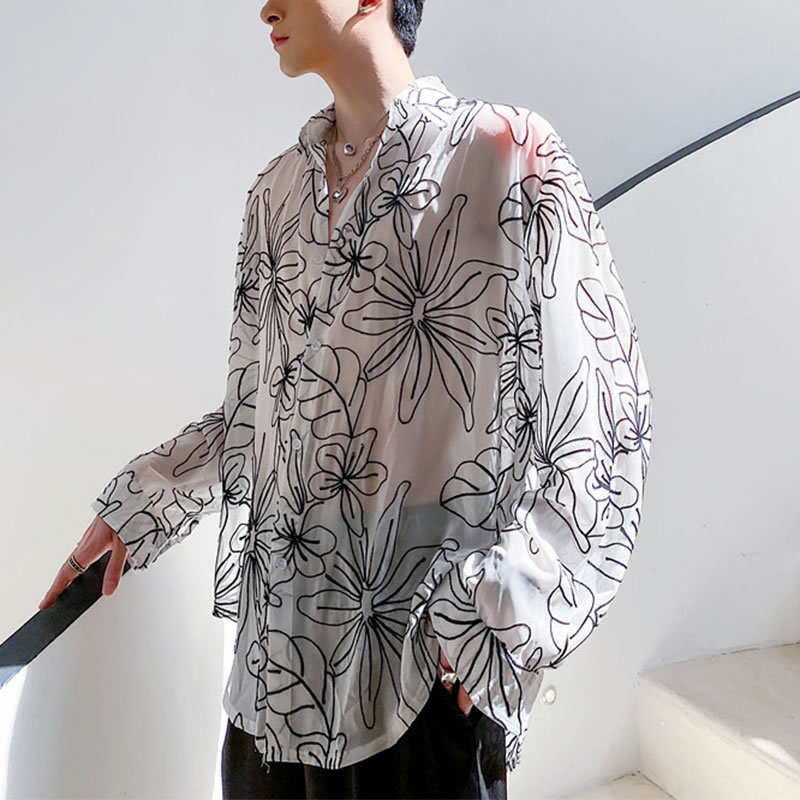 

Tide Thin Print Pattern Blouse Women Clothes 2020 Autumn New Fashion Turn Down Collar Match All Chiffon Shirt Top P302, White