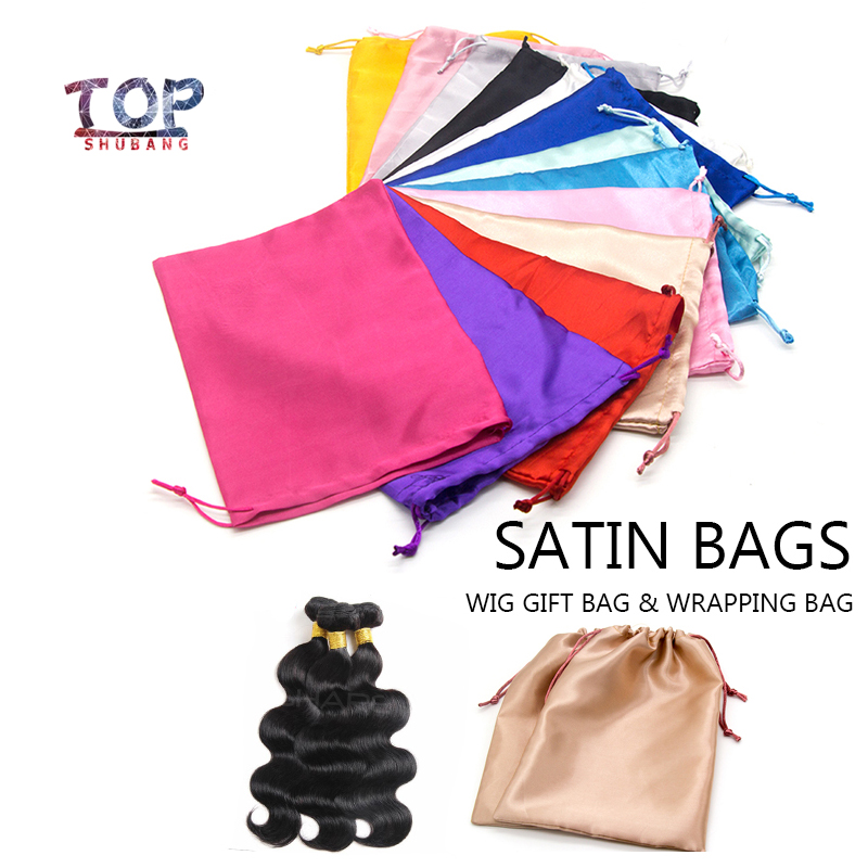 

Blank Stock 18x25Cm Satin Silk Wig Bags For Gift Hair Extension Packing Drawstring Pouch Accept Virgin Hair Bags
