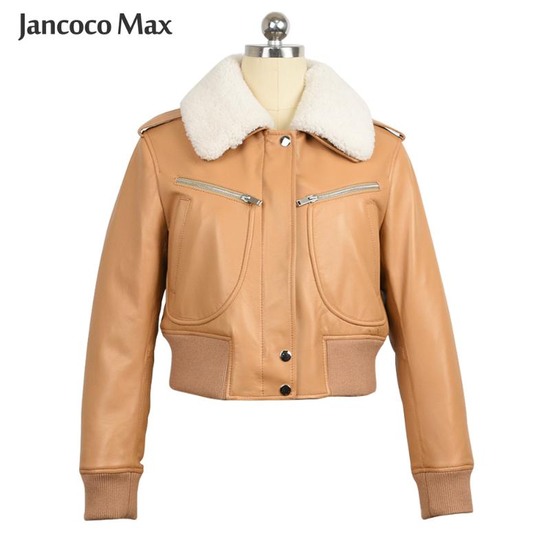 

Women's Fashion Genuine Sheepskin Leather Jacket Real Wool Collar With Duck Down Female Winter Jakcets S7837, Black