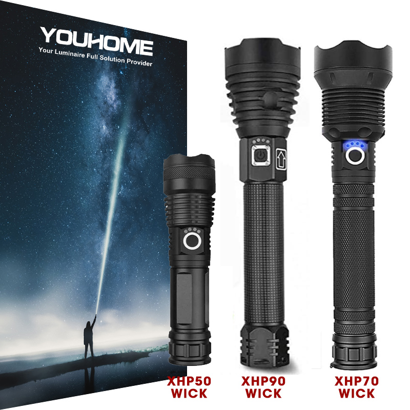 

Super Powerful LED With CREE XHP90 Zoom Waterproof torch USB rechargeable 18650 26650 battery camping hunting lamp