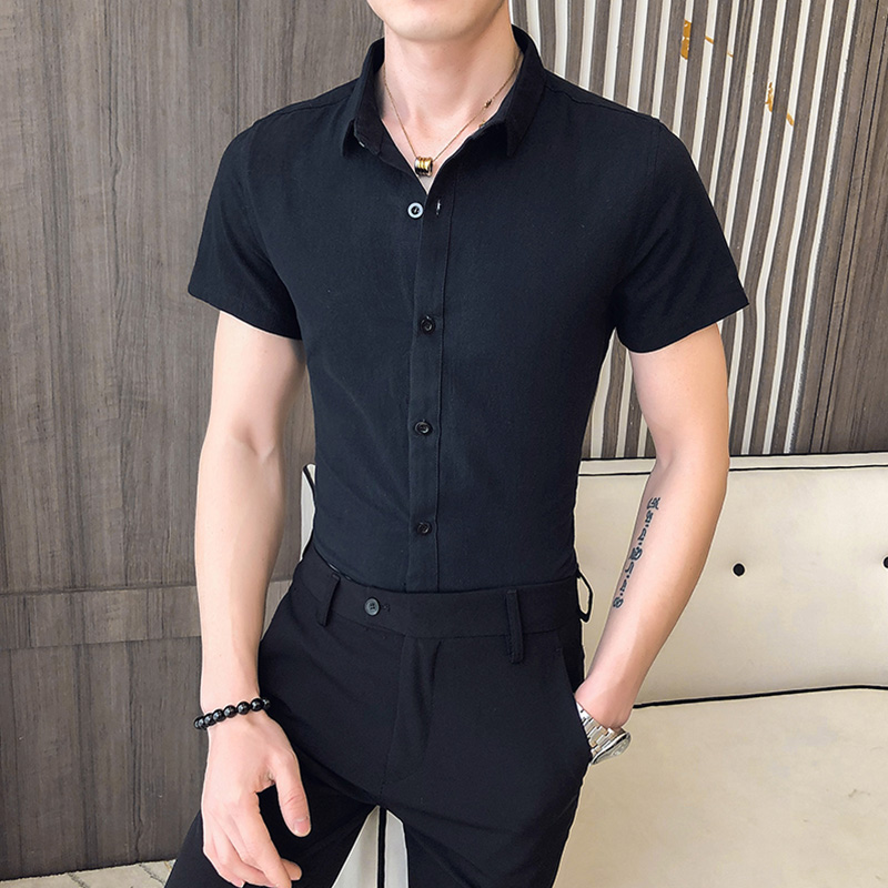 

Shirt Men Solid Color Simple Wild Short Sleeve Blouse Male Business Casual Plus Size Shirts Summer New Arrival, Light blue c314-a480