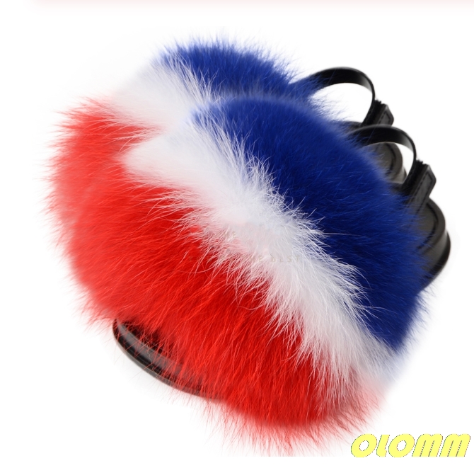 

Real fur slippers for kids Cute Raccoon Slides Fluffy Slippers Toddler Slipper Baby Girls Fur Slides Summer Flip Flops, Blue