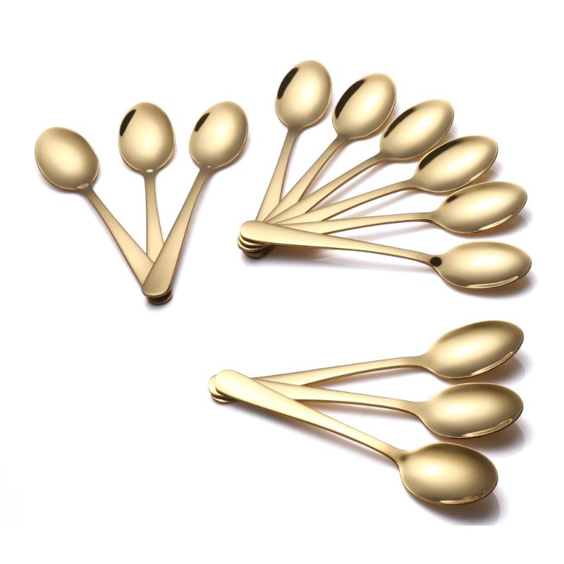 

12 Pcs/Lot Stainless Steel Spoon Cutlery Set Ice Cream spoons Golden Spoon Dinner Set