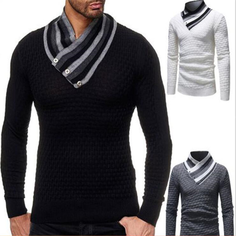 

2020 Autumn Winter Knitted Men's Sweaters Blouse Long Sleeve pullovers Bib Sweater Men Plus Size Knitwear Pull Homme 3XL J674, Black