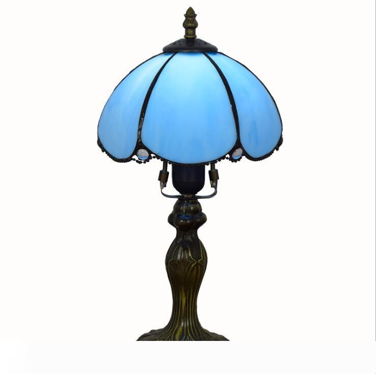 

Table Lamp Tiffany American Stained Glass 6Inch Bedroom Bedside Light Mediterranean LED Art Home Deco Blue Night Lights