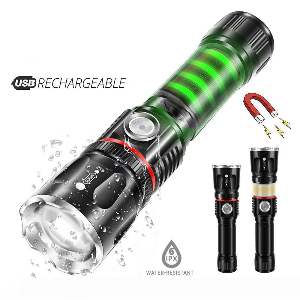 

USB Charging High-end LED Flashlight Surrounding COB lamp + Tail magnet design Support zoom 4 lighting modes Waterproof Torch
