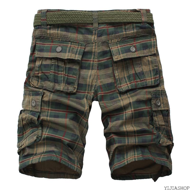 

New Men's Shorts Fashion Plaid Beach Shorts Men's Casual Camouflage Camo Uniform Bermuda Cargo Work, Army green
