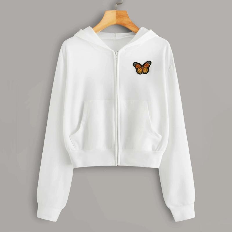 

Autumn Women Hoodies Sweatshirts Butterfly Embroidery Long Sleeve Hoodie Female Fashion Casual Zipper Coat Tops Ladies Oversized, Black