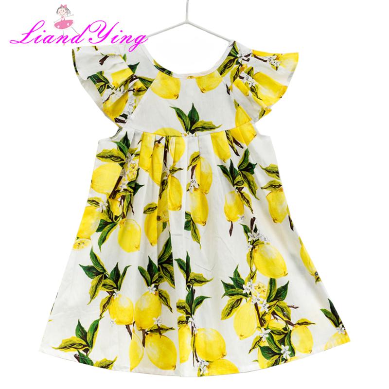 

2020 New Flower Lemon Dress Princess Kids Baby Girls Sleeveless Dress Floral Cotton Party Wedding Children Summer Sundress, As photo
