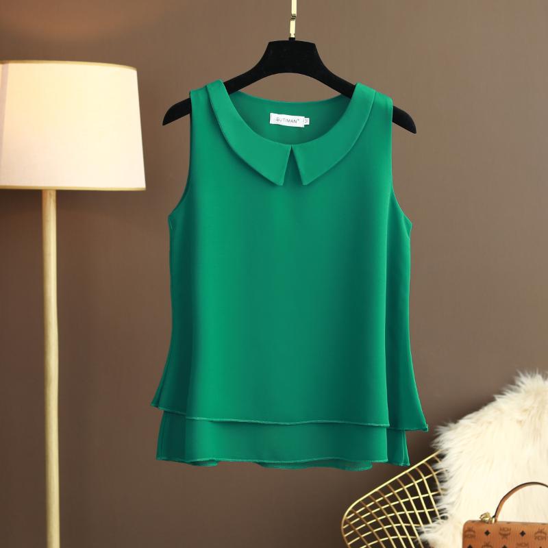 

Fashion Brand Women Chiffon shirt 2020 Summer sleeveless Peter Lapel Blouse Red/White Casual Loose All-match Oversized Lady Tops, Black