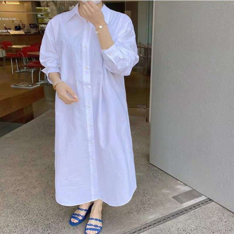 

Spring and Summer New 2020 Long Shirts Women Solid Color Wild Cotton Ladies Blouses and Tops Long-Sleeve Women Clothing P335, Green