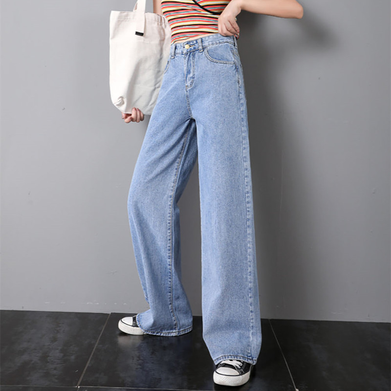 

Women Jeans Pants Leisure Loose High Waist Vintage Wide Leg Jeans Korean Style Spring Autumn Winter Casual Full Length Spandex, Sky blue