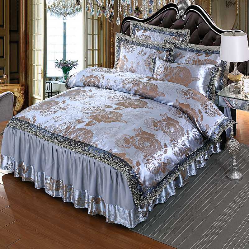 

Home textile bedding set Jacquard Lace duvet cover bed skirt set 4pcs bed linen European cover luxury bedclothes King Queen