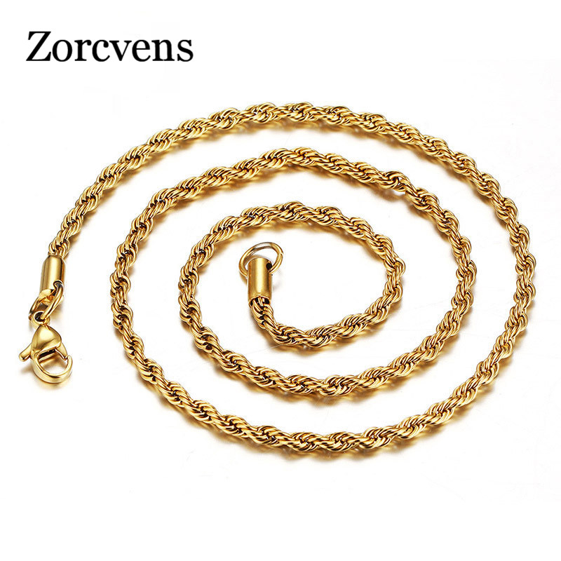 

ZORCVENS 2020 New Fashion 45-60cm Twist Necklace Stainless Steel Rope Chain 3mm Gold-color DIY Pendant Free Shipping