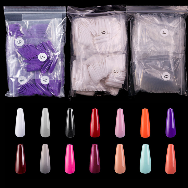 

500pcs Tips Transparent Half Cover False Ballerina Nail Art Artificial Purple Orange Acrylic Gel UV Manicure Design DIY Tool, 01-100pcs