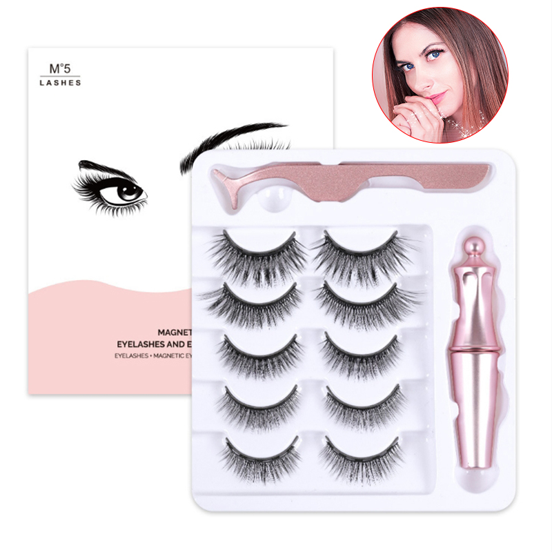 

5 Pairs Magnetic Eyelashes with Liquid Magnetic Eyeliner natural tabs magneticas cils magnetique Waterproof long lasting