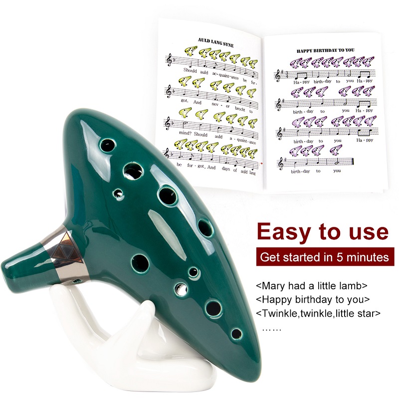 Wholesale Ocarina 12 Tones Alto C with Song Book Display Stand Neck Cord Green Easy for beginners to learn-image-562003672