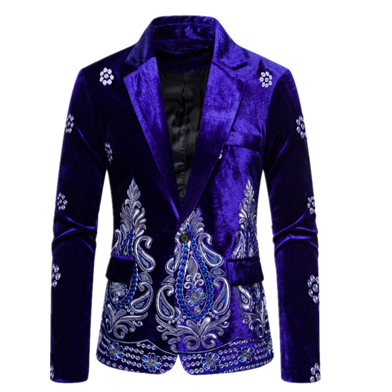 

autumn Mens Embroidery Blazer, Party Performance Jacket Coat Fashion Casual Men Suit Jacket Blue Red Black size  M L XL XXL