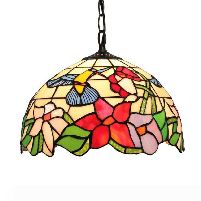 

Stained Glass Pendant Lamps Living Room Bedroom Tiffany Hanging Light Multicolor Decorative Flower Decoration Lamp Fixture