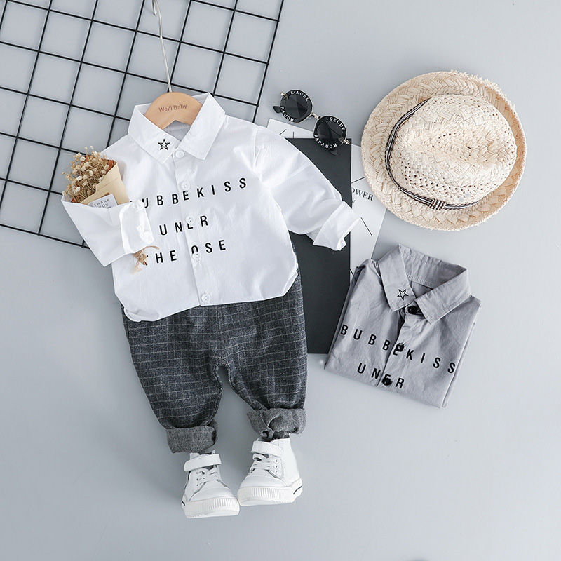 

Baby Boy Clothes Letter Kids Clothing Set Long Sleeves Leisure Boys T Shirt+ Pant 2pcs Kids Clothes Set, Grey not shoes hat