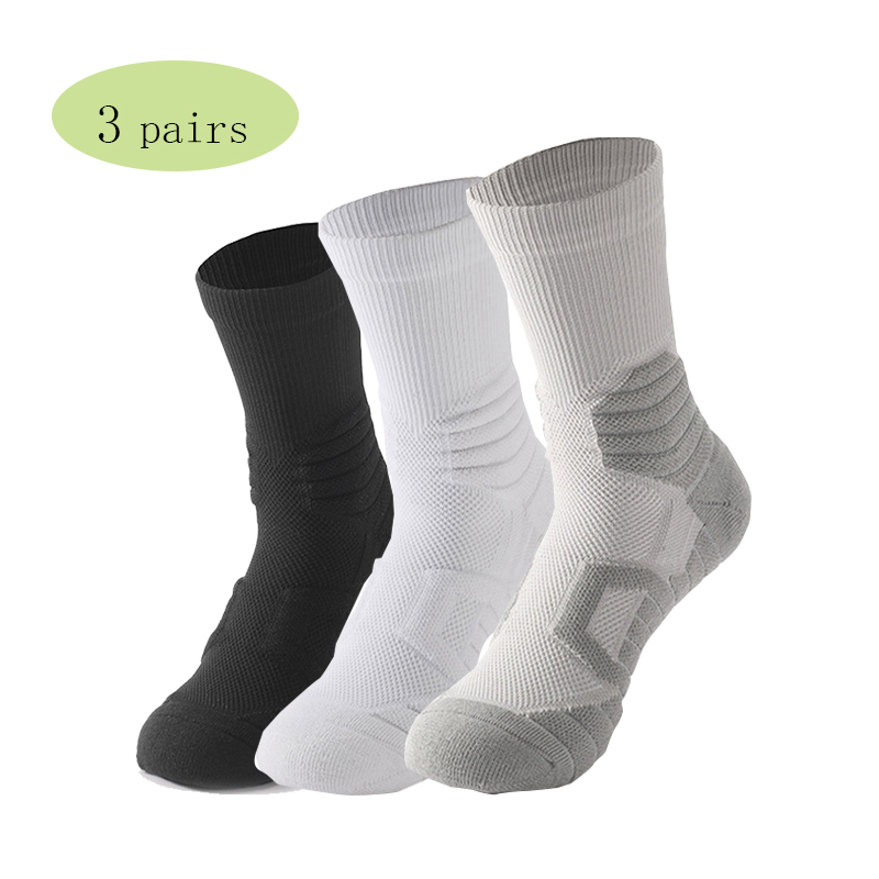 

3 Pairs Black White Grey Running Socks Men Outdoor Fitness Athletic Jogging Socks Cotton Breathable Walking Sports
