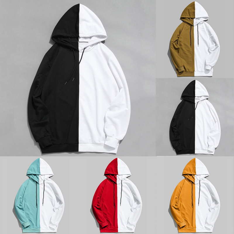 

Men Sweatshirt Black White Patchwork Casual Slim Fit Hoodie Outwear 2020 Autumn Winter Outdoor Sweatshirt