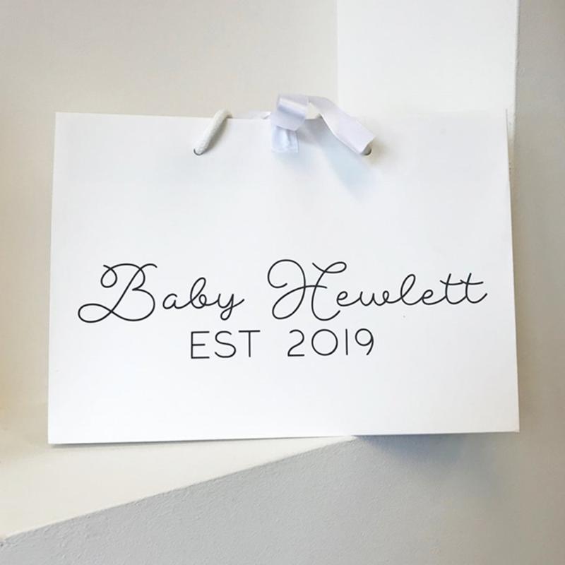 

Personalised name and date New Baby gift bag Baby Shower Small and Medium Gift Bag cutom boy girl birthday