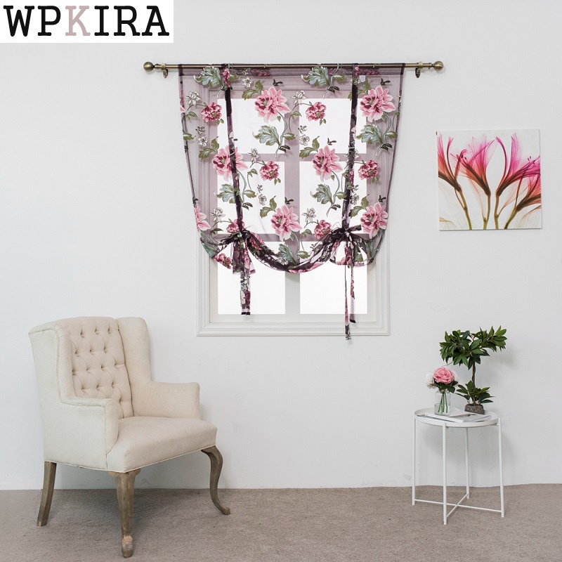

Kitchen short sheer burnout roman blinds curtains peony sheer panel tulle window treatment door curtains home decor 223&30, Color01
