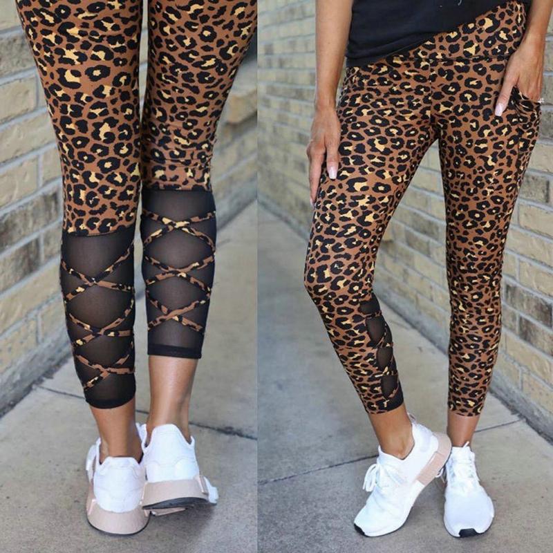 

Summer Women Leopard Printed Long Yoga Pants With Belts High Waist Stretchy Sexy Airy Fitness Yoga Leggings Sports Training, Ye