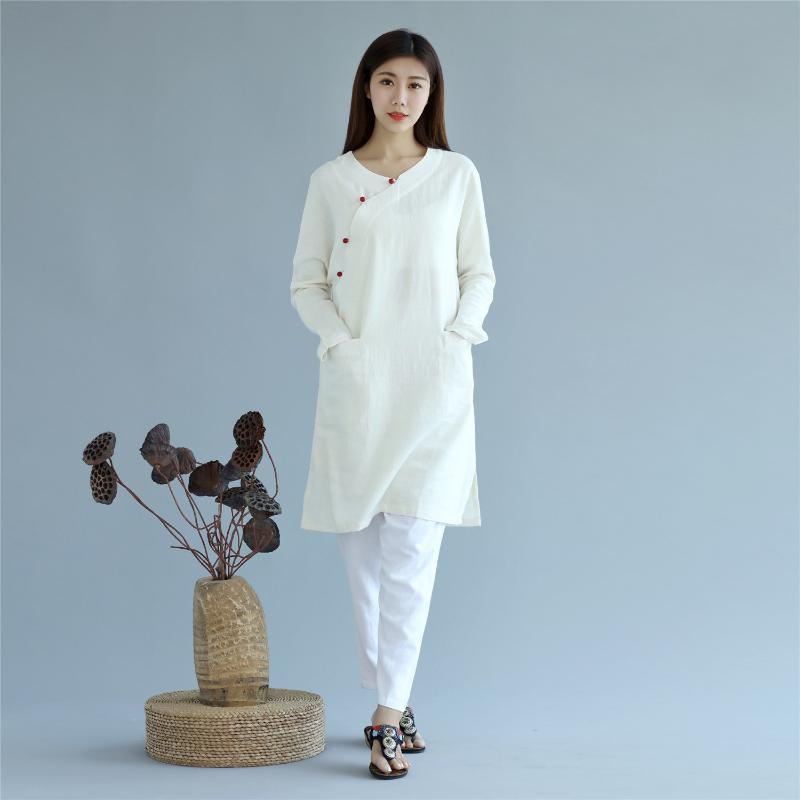 

Women Linen Yoga Shirt Chinese Traditional Loose Long Sleeve Sweatshirt Jogger Casual Tai Chi Kungfu Meditation Shirt Sportswear, Blue