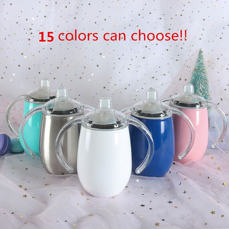 

15colors!! Sippy cup 10oz Kid water bottle Stainless Steel tumbler with Handle Vacuum Insulated Leak Proof Travel cup Baby bottle BAP FREE, As pictures
