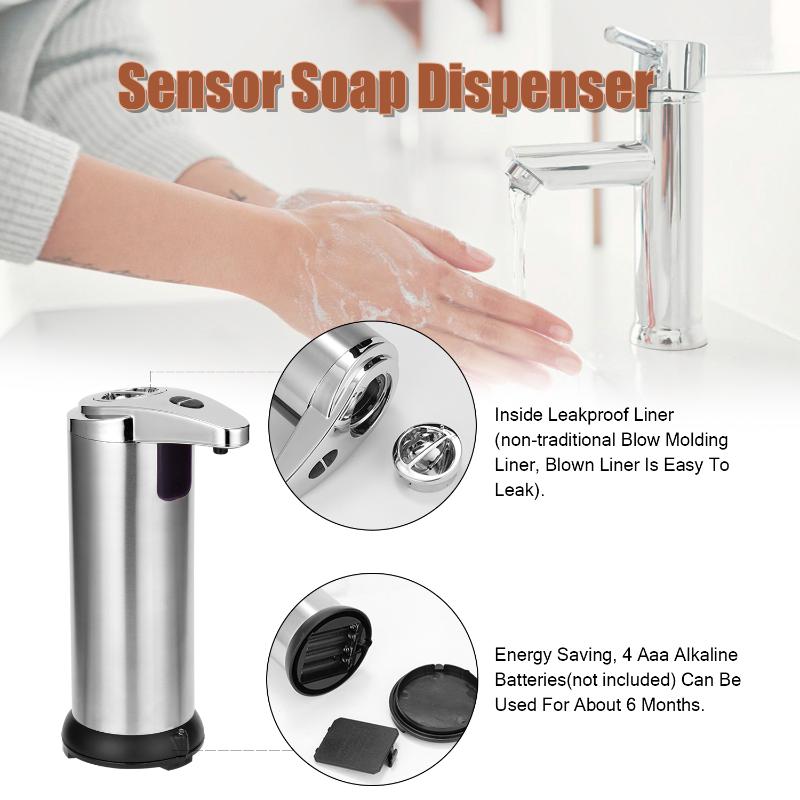 

For Kitchen Bathroom Home Soap Dispenser 250ML Stainless Steel IR Sensor Touchless Waterproof Automatic Liquid Soap Dispenser