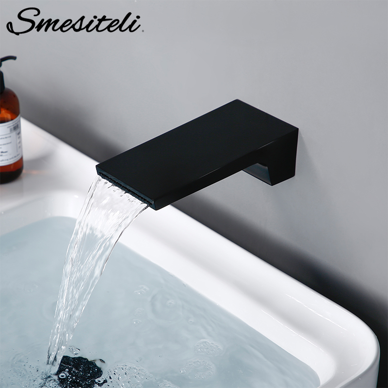 

Black Brass Bath Sink Tap Hot And Cold Mixer Wall Mounted Waterfall Faucet Single Handle Mixer Tap